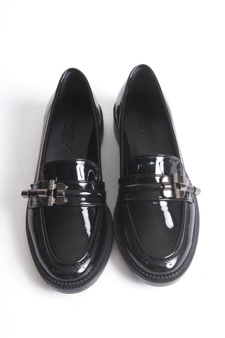 Kadın Loafer Makosen Tokalı Klasik Ayakkabı Naya Siyah Rugan