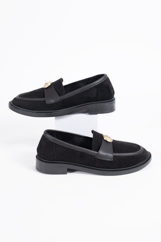 Kadın Loafer Makosen Casual Gold Aksesuar Detaylı Günlük Ayakkabı Mircea Siyah Süet