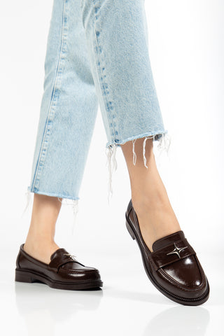 Kadın Kalın Tırtıklı Taban Maskülen Loafer Günlük Ayakkabı Mons Kahve