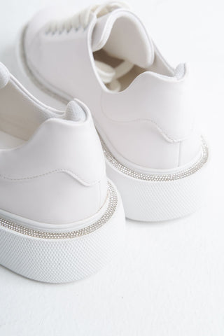 Kadın Sneaker Yüksek Taban Bağcıklı Spor Ayakkabı Sole Beyaz