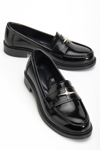 Kadın Kalın Tırtıklı Taban Maskülen Loafer Günlük Ayakkabı Mons Siyah