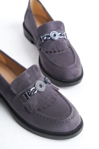 Kadın Loafer Makosen Casual Tokalı Günlük Ayakkabı Tery Gri