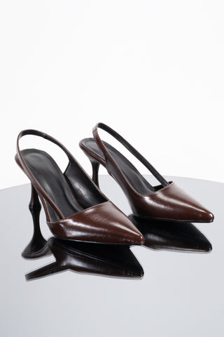 Kadın Stiletto Sivri Burun Arkası Açık Topuklu Ayakkabı Davida Kahve