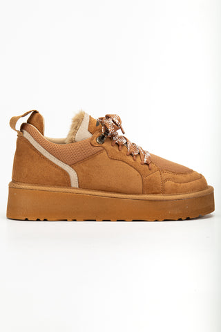 Kadın Kalın Taban Bağcıklı Günlük Sneaker Ayakkabı Remi Taba Süet