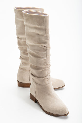 Kadın Yuvarlak Burun Körüklü Günlük Çizme Stela Bej Süet