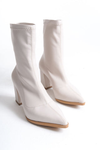 Kadın Kalın Topuklu Sivri Burun Streç Günlük Bot Alina Bej