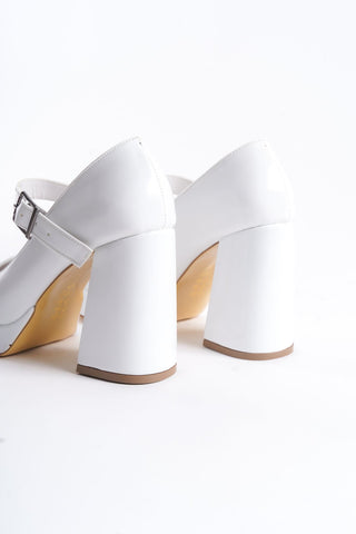 Kadın Küt Burun Platform Atkılı Günlük Klasik Ayakkabı Stiletto Marla Beyaz Rugan