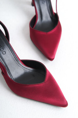 Siena Kadın Stiletto Sivri Burun Arkası Açık Atkılı Topuklu Ayakkabı Bordo