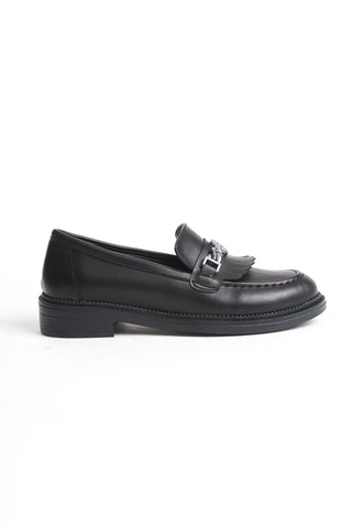 Kadın Loafer Makosen Casual Tokalı Günlük Ayakkabı Tery Siyah Cilt