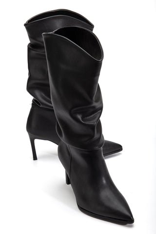 Kadın Sivri Burun İnce Topuk Körüklü Günlük Çizme Nata