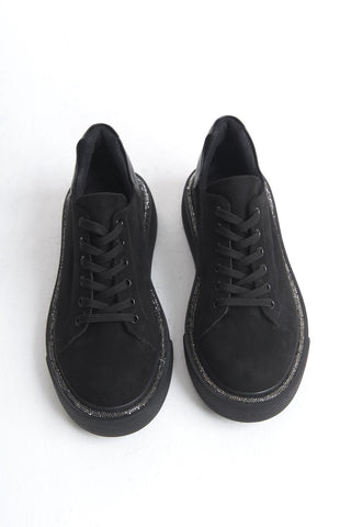 Kadın Sneaker Yüksek Taban Bağcıklı Spor Ayakkabı Sole Siyah