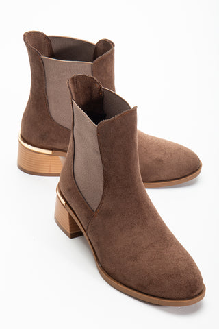 Kadın Yuvarlak Burun Çift Lastikli Günlük Bot Ezra Kahve Süet