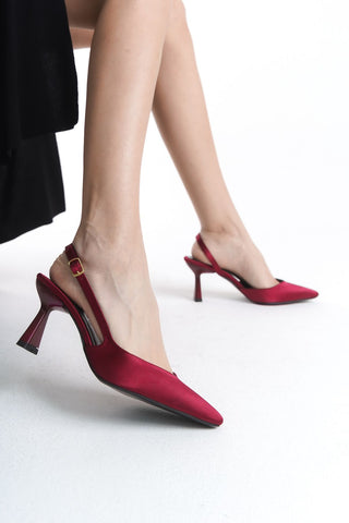 Siena Kadın Stiletto Sivri Burun Arkası Açık Atkılı Topuklu Ayakkabı Bordo