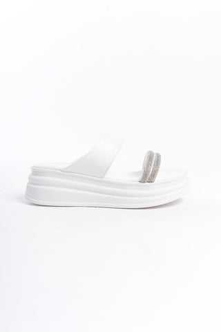 Dublin Kadın Çift Bantlı Taşlı Dolgu Taban Burnu Açık Günlük Terlik