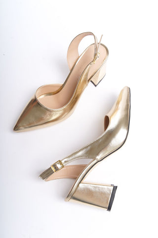 Olsen Kadın Sivri Burun Arkası Açık Bantlı Kalın Topuklu Stiletto Günlük Abiye Ayakkabı