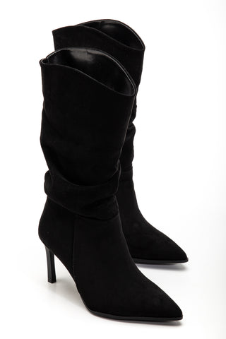 Kadın Sivri Burun İnce Topuk Körüklü Günlük Çizme Nata