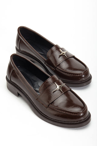 Kadın Kalın Tırtıklı Taban Maskülen Loafer Günlük Ayakkabı Mons Kahve