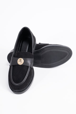 Kadın Loafer Makosen Casual Gold Aksesuar Detaylı Günlük Ayakkabı Mircea Siyah Süet