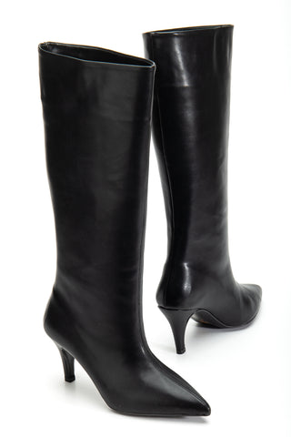 Kadın Sivri Burun İnce Topuk Çekme Çizme Dela