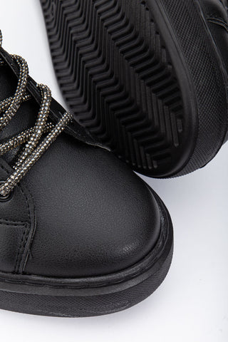 Demi Siyah Kadın Kalın Taban Bağcıklı Günlük Sneaker Spor Ayakkbı