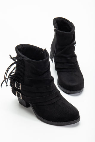 Kadın Kalın Topuk Yuvarlak Burun Fermuarlı Pantolon Bot Davina Siyah Süet