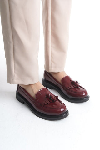 Kadın Loafer Makosen Günlük Ayakkabı Lipa Bordo Rugan