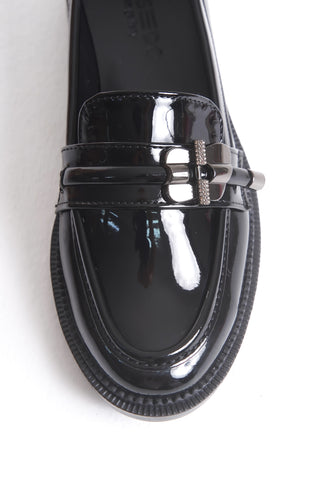 Kadın Loafer Makosen Tokalı Klasik Ayakkabı Naya Siyah Rugan