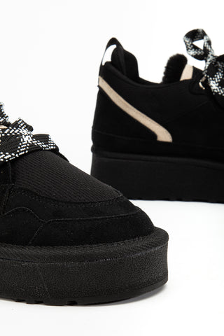 Kadın Kalın Taban Bağcıklı Günlük Sneaker Ayakkabı Remi Siyah Süet