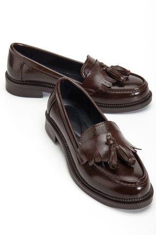 Kadın Loafer Makosen Günlük Ayakkabı Lipa Kahve Rugan