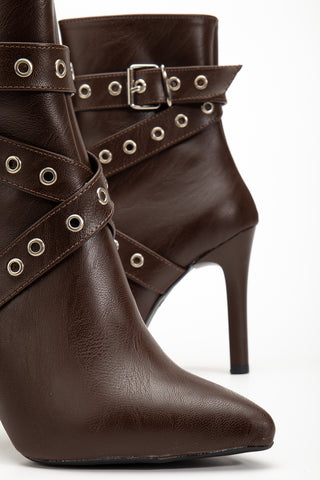 Kadın Fermuarlı Sivri Burun İnce Ökçe Kemer Toka Detaylı Günlük Bot Lopez