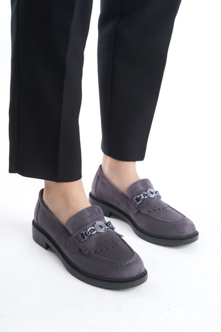 Kadın Loafer Makosen Casual Tokalı Günlük Ayakkabı Tery Gri