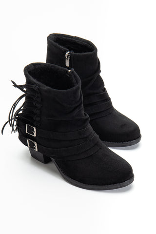 Kadın Kalın Topuk Yuvarlak Burun Fermuarlı Pantolon Bot Davina Siyah Süet