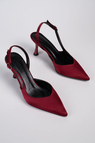 Siena Kadın Stiletto Sivri Burun Arkası Açık Atkılı Topuklu Ayakkabı Bordo