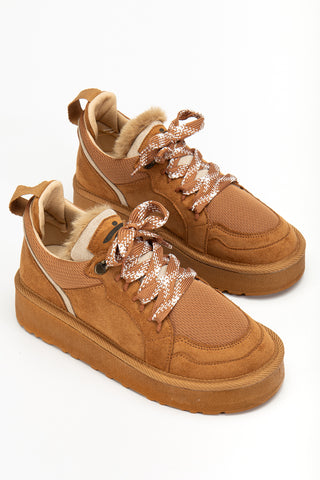 Kadın Kalın Taban Bağcıklı Günlük Sneaker Ayakkabı Remi Taba Süet
