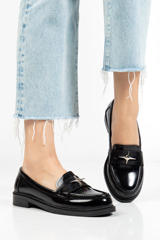 Kadın Kalın Tırtıklı Taban Maskülen Loafer Günlük Ayakkabı Mons Siyah