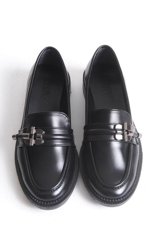 Kadın Loafer Makosen Tokalı Klasik Ayakkabı Naya Siyah Cilt