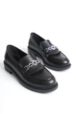Kadın Loafer Makosen Casual Tokalı Günlük Ayakkabı Tery Siyah Cilt