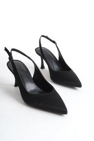 Kadın Stiletto Sivri Burun Arkası Açık Ince Topuklu Günlük Ayakkabı Rayne Siyah