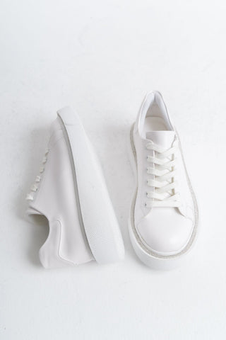 Kadın Sneaker Yüksek Taban Bağcıklı Spor Ayakkabı Sole Beyaz