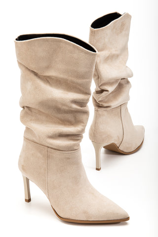 Kadın Sivri Burun İnce Topuk Körüklü Günlük Çizme Nata