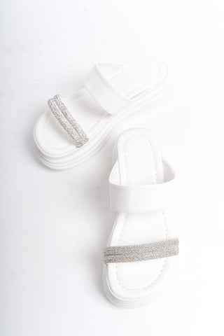 Dublin Kadın Çift Bantlı Taşlı Dolgu Taban Burnu Açık Günlük Terlik