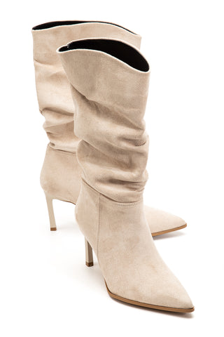 Kadın Sivri Burun İnce Topuk Körüklü Günlük Çizme Nata