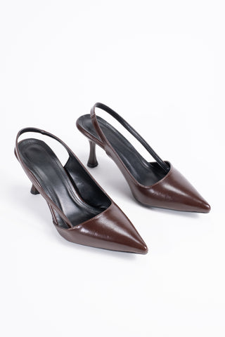 Kadın Stiletto Sivri Burun Arkası Açık Topuklu Ayakkabı Davida Kahve