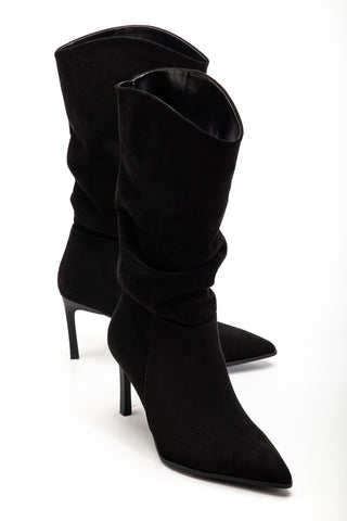 Kadın Sivri Burun İnce Topuk Körüklü Günlük Çizme Nata