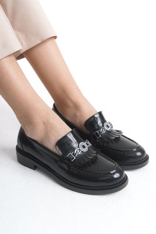 Kadın Loafer Makosen Casual Tokalı Günlük Ayakkabı Tery Siyah Cilt