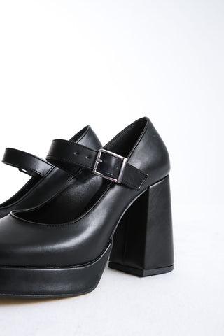 Kadın Küt Burun Platform Atkılı Günlük Klasik Ayakkabı Stiletto Marla Siyah Cilt