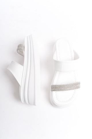 Dublin Kadın Çift Bantlı Taşlı Dolgu Taban Burnu Açık Günlük Terlik