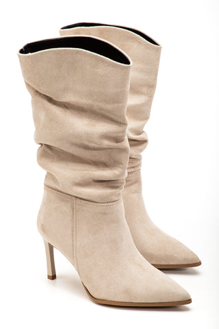 Kadın Sivri Burun İnce Topuk Körüklü Günlük Çizme Nata