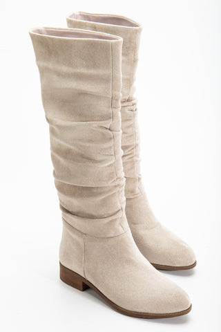 Kadın Yuvarlak Burun Körüklü Günlük Çizme Stela Bej Süet