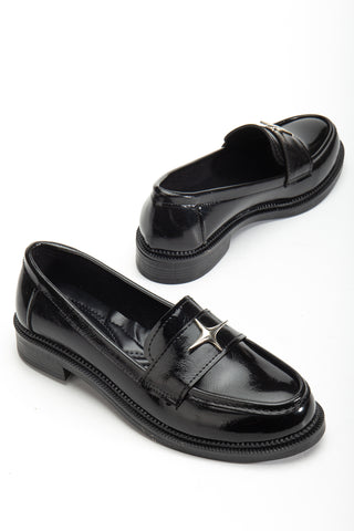 Kadın Kalın Tırtıklı Taban Maskülen Loafer Günlük Ayakkabı Mons Siyah